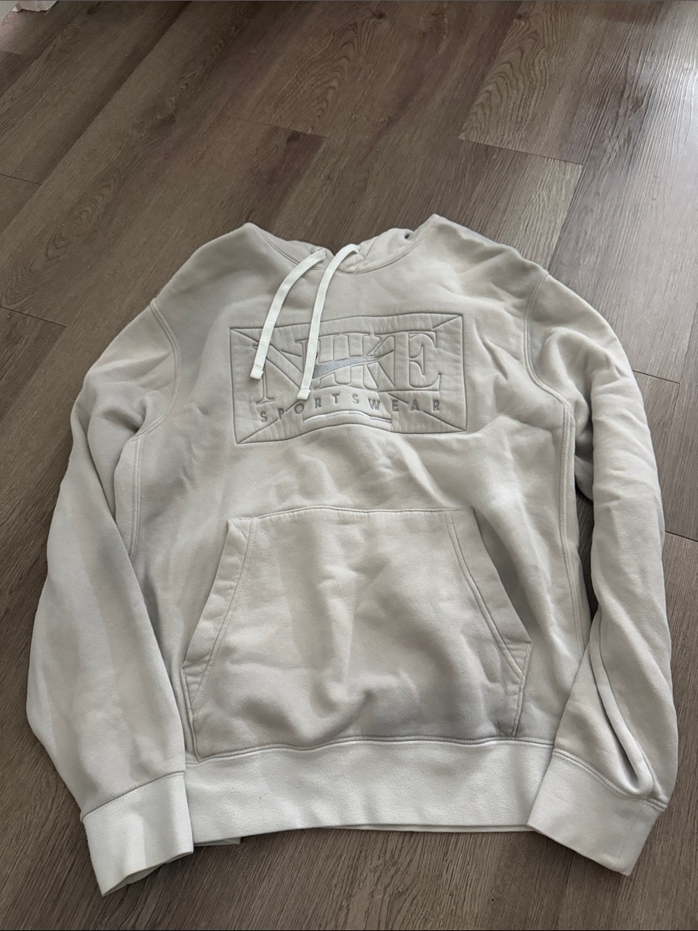 Nike Men's Cream/Off-White Pullover Hoodie with Embossed Logo